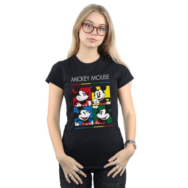 Disney Dam/Tjej Musse Pigg T-shirt i bomull med fyrkantig färg