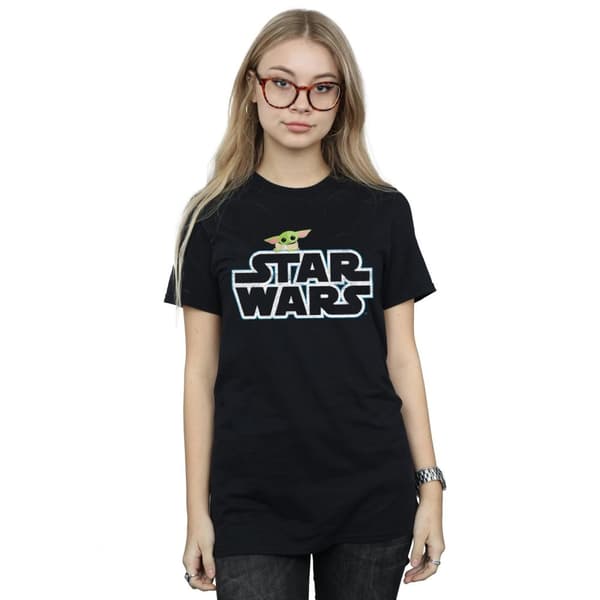Star Wars Dam/Tjej The Mandalorian The Child Logo Boyfriend T-shirt i bomull