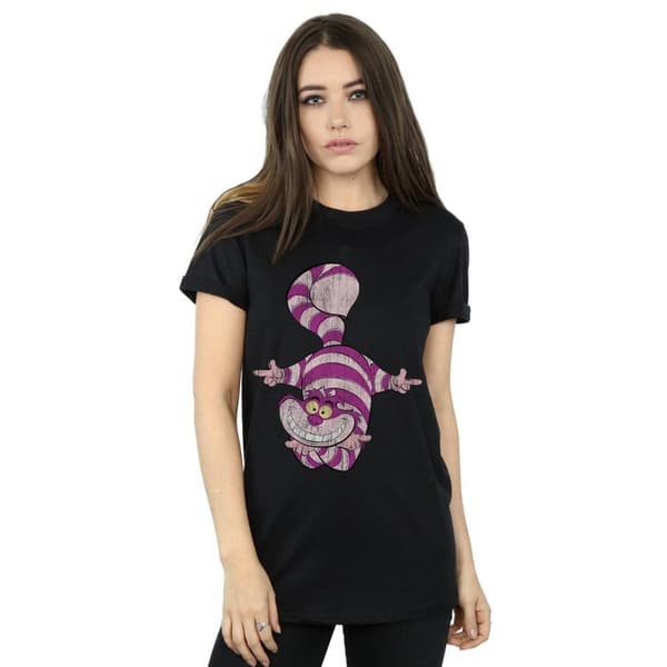 Disney Womens/Ladies Alice In Wonderland Cheshire Cat Upside Down Cotton Boyfriend T-Shirt