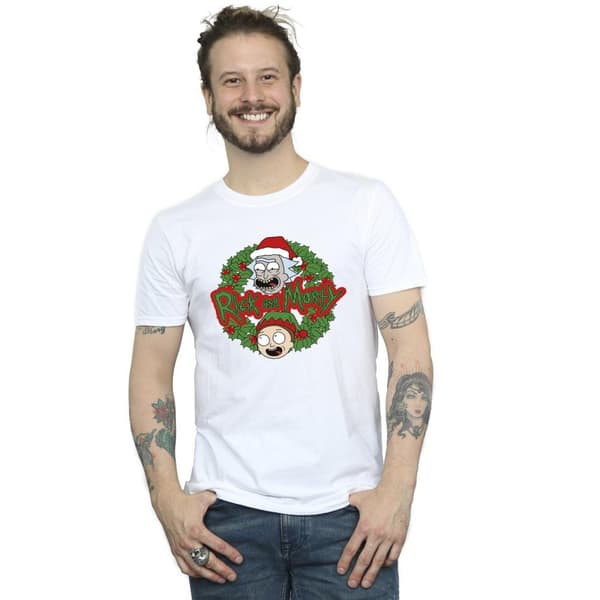 Rick And Morty Mens Christmas Wreath T-Shirt