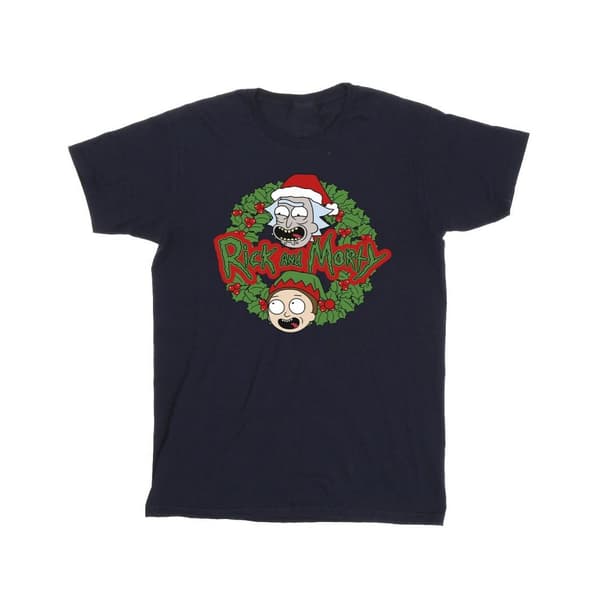 Rick And Morty Mens Christmas Wreath T-Shirt