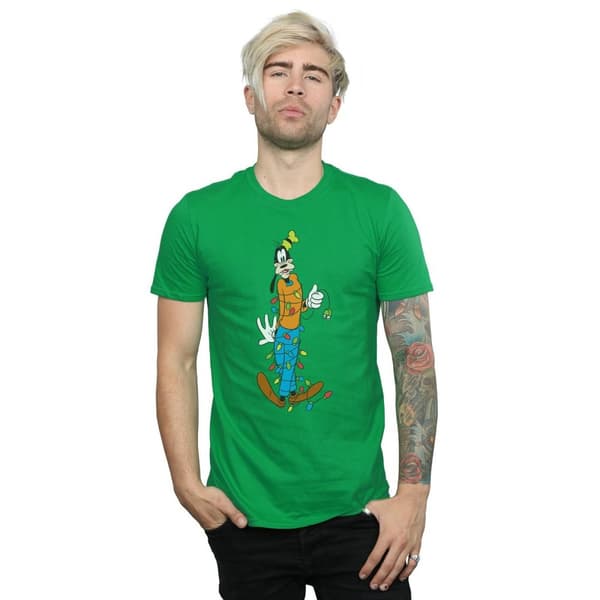 Disney Mens Goofy Christmas Lights T-Shirt