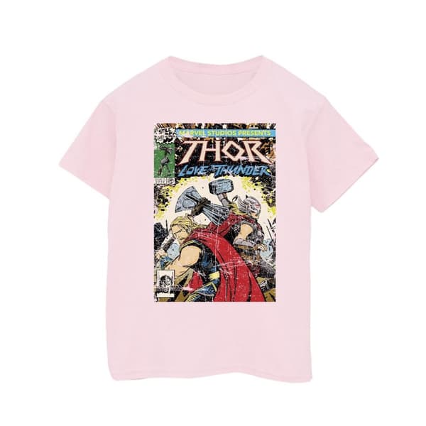 Marvel Girls Thor Love And Thunder - T-shirt i bomull med vintageaffisch Baby Pink 3-4 Years
