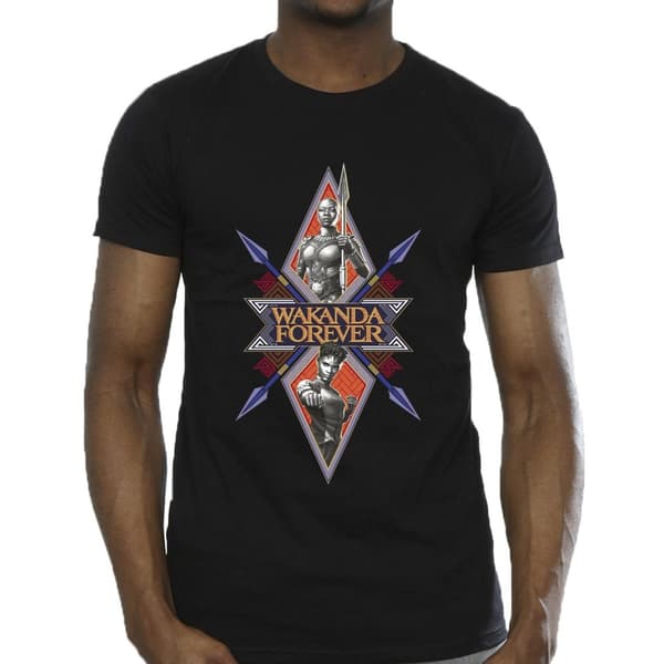 Marvel Mens Wakanda Forever Tribal Spear Chest T-shirt