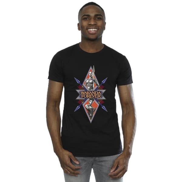 Marvel Mens Wakanda Forever Tribal Spear Chest T-shirt