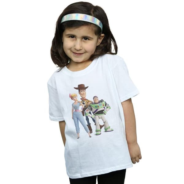 Disney T-shirt i bomull för flickor Toy Story 4 Woody Buzz och Bo Peep