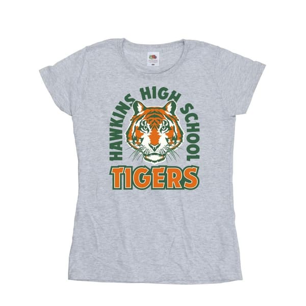 Netflix Womens/Ladies Stranger Things Hawkins Arch Tiger Cotton T-Shirt Sports Grey L