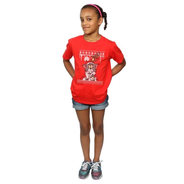 Tom And Jerry Girls Christmas Fair Isle Cotton T-Shirt
