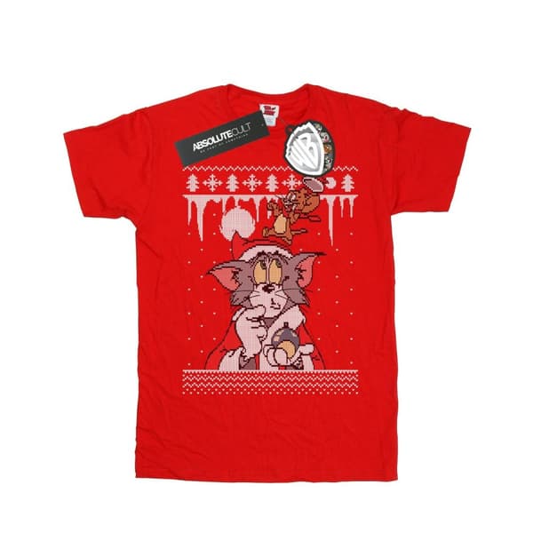 Tom And Jerry Girls Christmas Fair Isle Cotton T-Shirt
