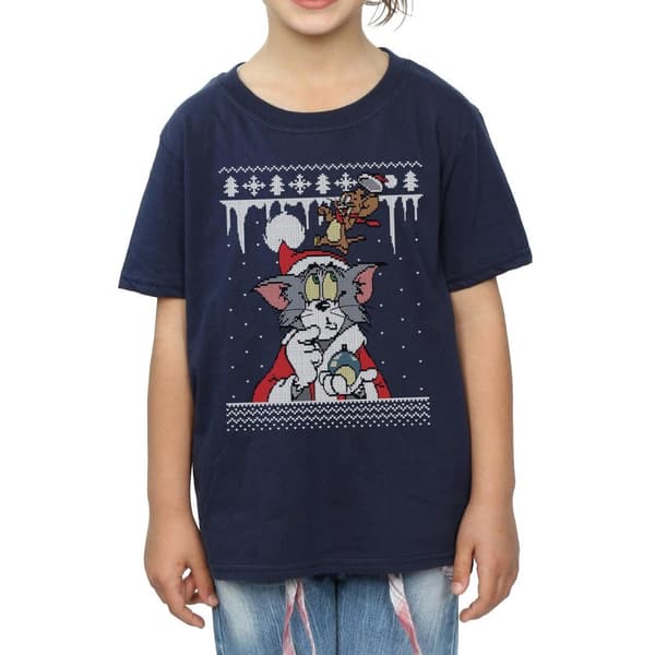 Tom And Jerry Girls Christmas Fair Isle Cotton T-Shirt