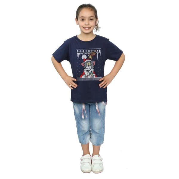 Tom And Jerry Girls Christmas Fair Isle Cotton T-Shirt