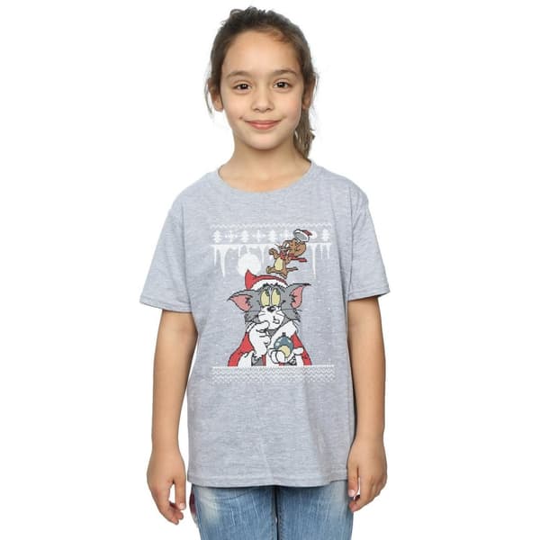Tom And Jerry Girls Christmas Fair Isle Cotton T-Shirt