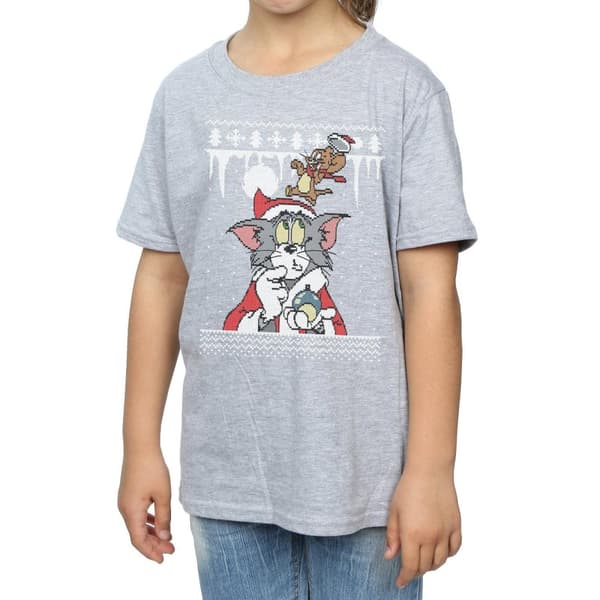 Tom And Jerry Girls Christmas Fair Isle Cotton T-Shirt