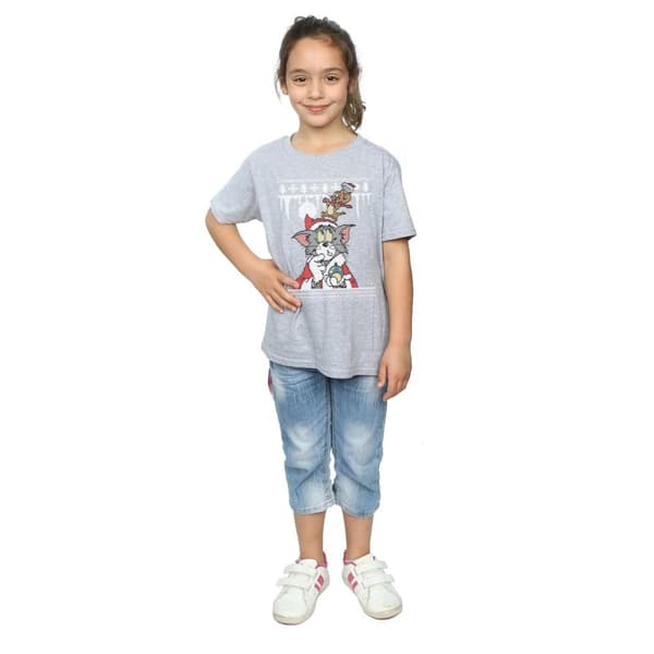 Tom And Jerry Girls Christmas Fair Isle Cotton T-Shirt