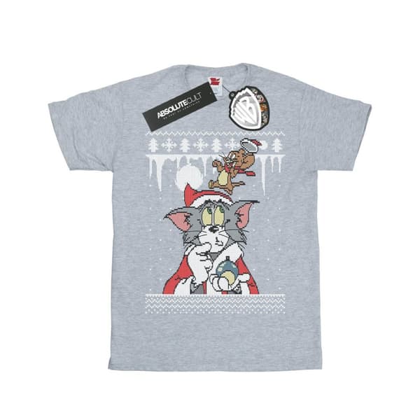 Tom And Jerry Girls Christmas Fair Isle Cotton T-Shirt
