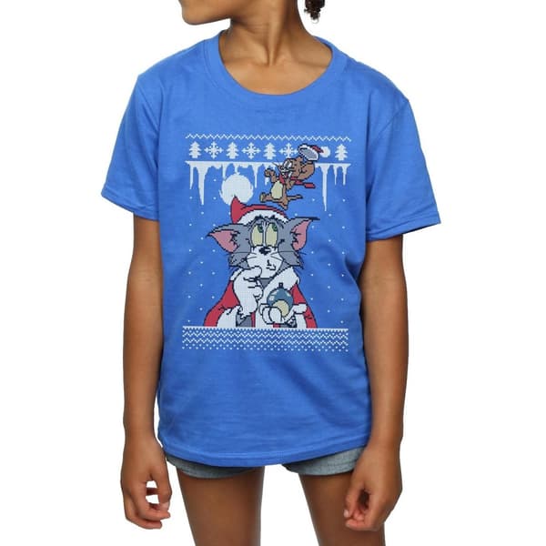 Tom And Jerry Girls Christmas Fair Isle Cotton T-Shirt