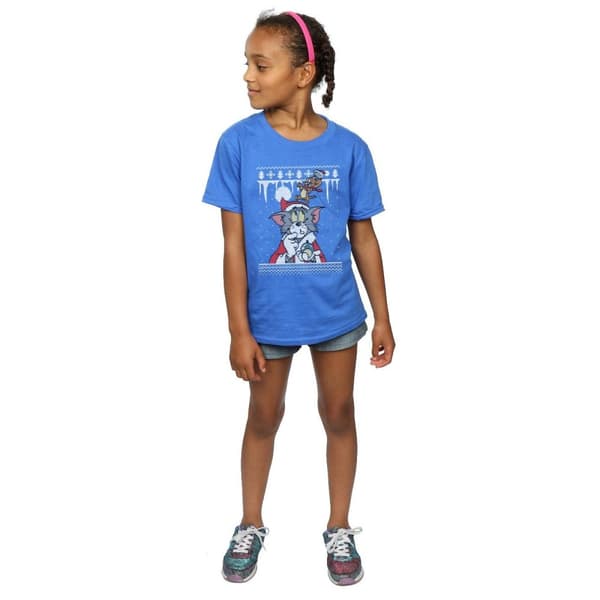 Tom And Jerry Girls Christmas Fair Isle Cotton T-Shirt