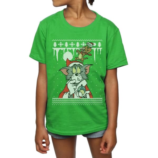 Tom And Jerry Girls Christmas Fair Isle Cotton T-Shirt