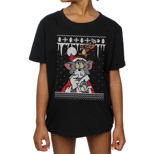 Tom And Jerry Girls Christmas Fair Isle Cotton T-Shirt