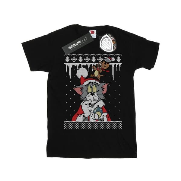 Tom And Jerry Girls Christmas Fair Isle Cotton T-Shirt