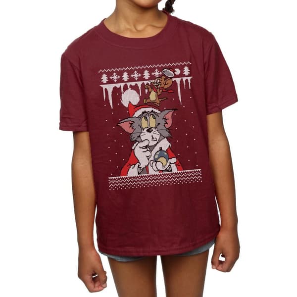 Tom And Jerry Girls Christmas Fair Isle Cotton T-Shirt