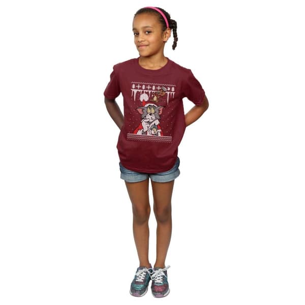 Tom And Jerry Girls Christmas Fair Isle Cotton T-Shirt