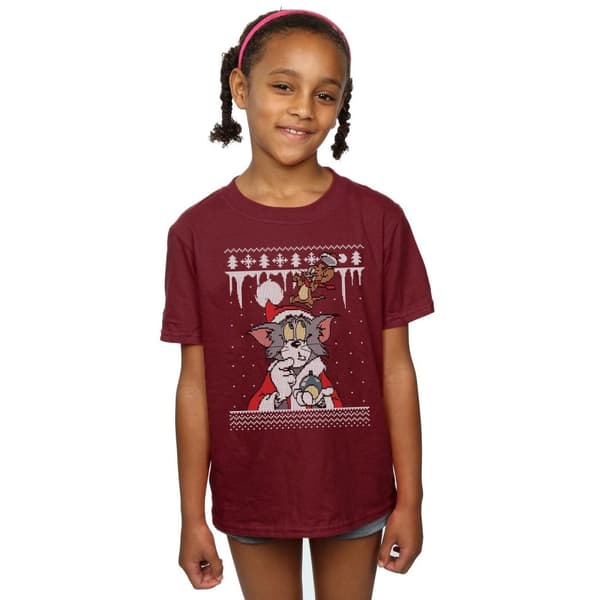 Tom And Jerry Girls Christmas Fair Isle Cotton T-Shirt