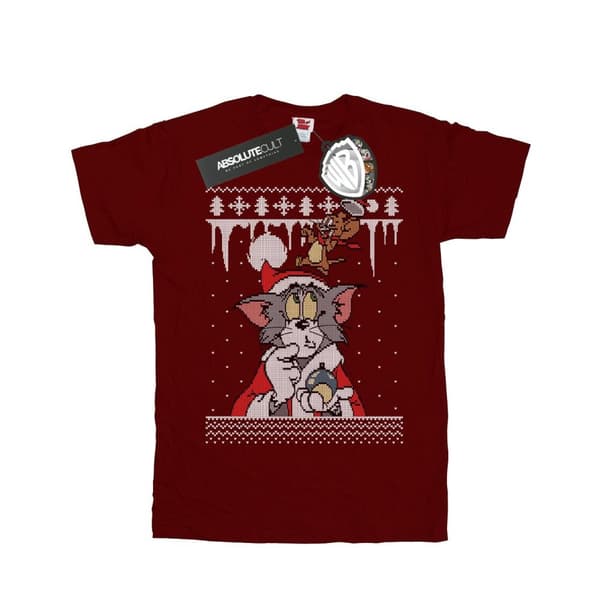Tom And Jerry Girls Christmas Fair Isle Cotton T-Shirt