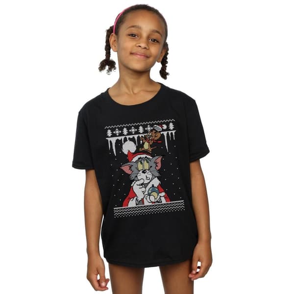Tom And Jerry Girls Christmas Fair Isle Cotton T-Shirt