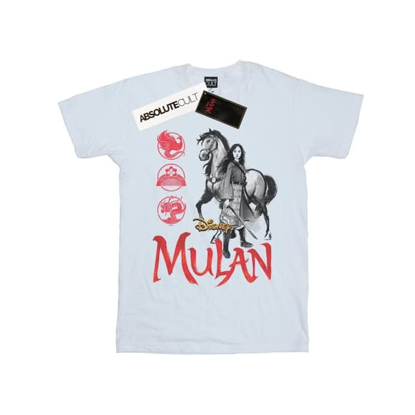 Disney T-shirt i bomull för flickor - Mulan Movie Horse Pose White 9-11 Years