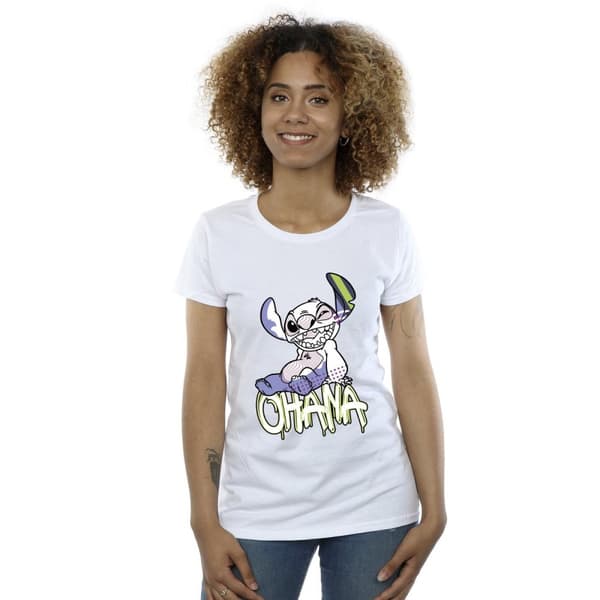 Disney Dam/Tjej Lilo And Stitch Ohana Graffiti Bomulls-T-shirt