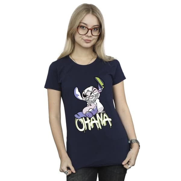 Disney Dam/Tjej Lilo And Stitch Ohana Graffiti Bomulls-T-shirt