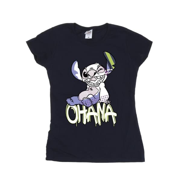 Disney Dam/Tjej Lilo And Stitch Ohana Graffiti Bomulls-T-shirt