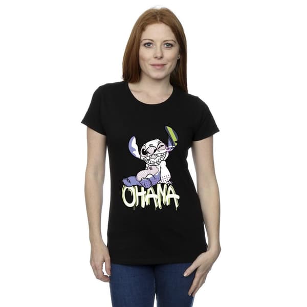 Disney Dam/Tjej Lilo And Stitch Ohana Graffiti Bomulls-T-shirt