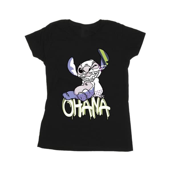 Disney Dam/Tjej Lilo And Stitch Ohana Graffiti Bomulls-T-shirt