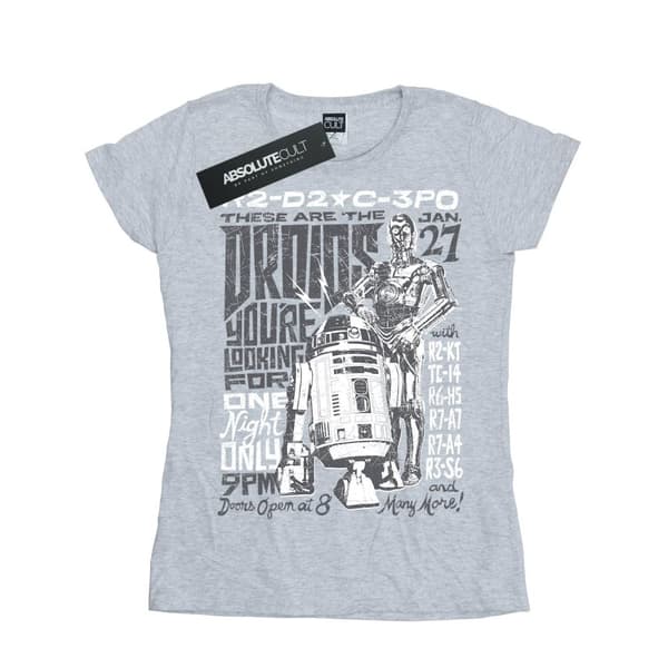 Star Wars Womens/Ladies R2-D2 And C-3PO Rock Poster Cotton T-Shirt Heather Grey XL