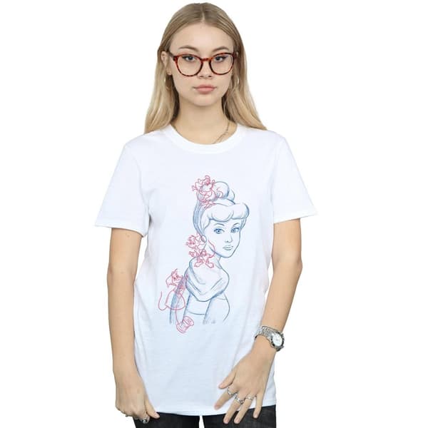 Disney Dam/kvinnor Cinderella Mouse Sketch Boyfriend T-shirt i bomull