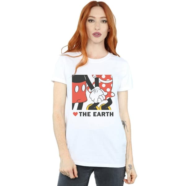 Disney Womens/Ladies Mickey Mouse Heart The Earth Cotton Boyfriend T-Shirt