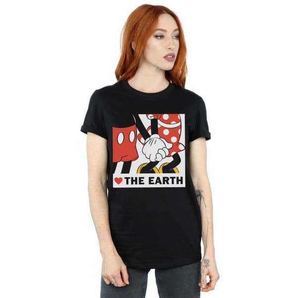Disney Womens/Ladies Mickey Mouse Heart The Earth Cotton Boyfriend T-Shirt