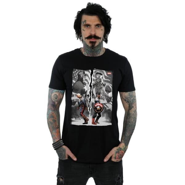 Marvel Mens Falcon And Captain America Split T-Shirt