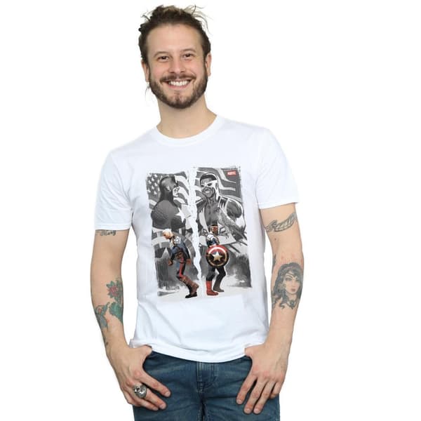 Marvel Mens Falcon And Captain America Split T-Shirt