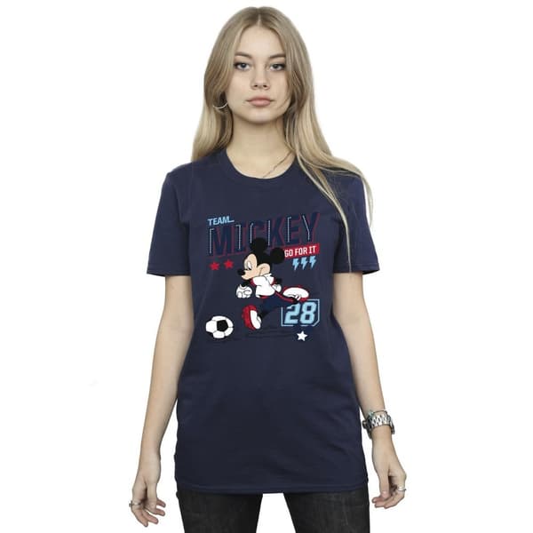 Disney Womens/Ladies Mickey Mouse Team Mickey Football Cotton Boyfriend T-Shirt