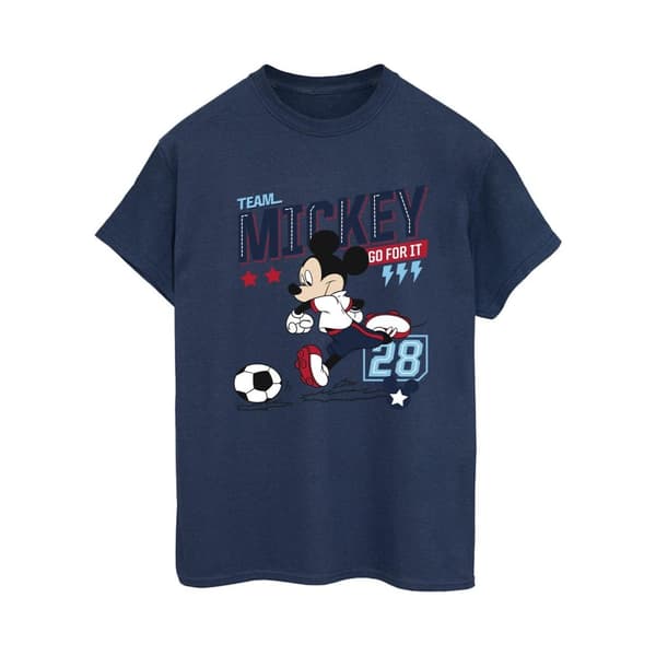 Disney Womens/Ladies Mickey Mouse Team Mickey Football Cotton Boyfriend T-Shirt