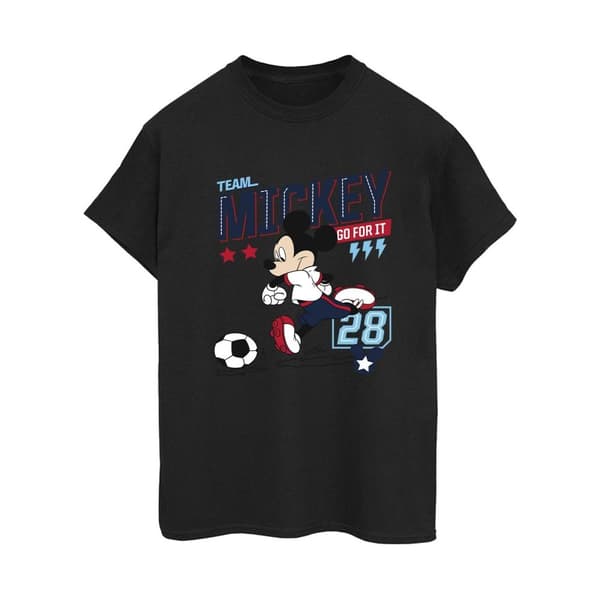 Disney Womens/Ladies Mickey Mouse Team Mickey Football Cotton Boyfriend T-Shirt