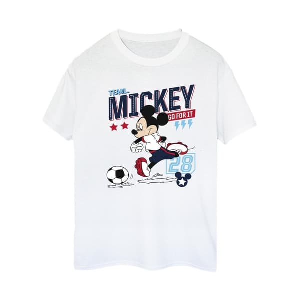 Disney Womens/Ladies Mickey Mouse Team Mickey Football Cotton Boyfriend T-Shirt