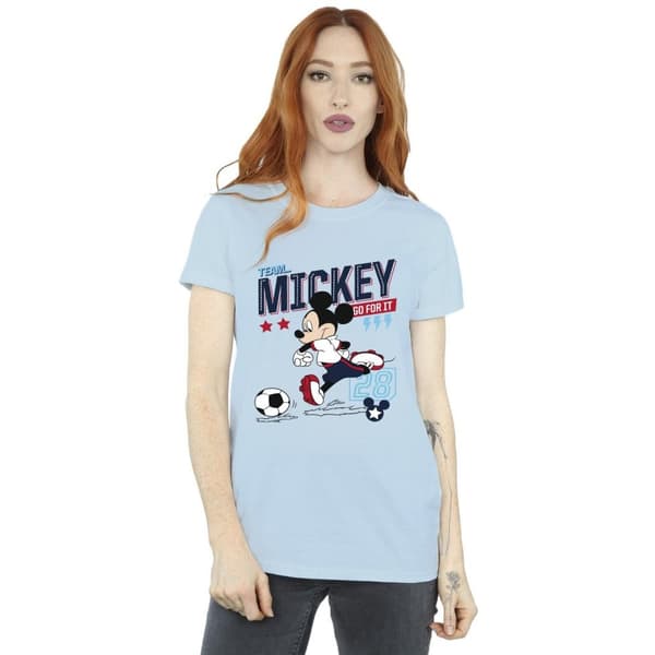 Disney Womens/Ladies Mickey Mouse Team Mickey Football Cotton Boyfriend T-Shirt