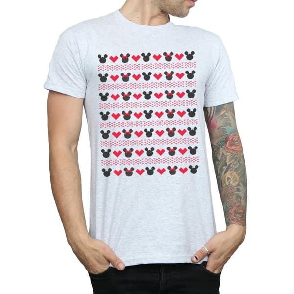 Disney Mens Mickey And Minnie Christmas Hearts T-shirt