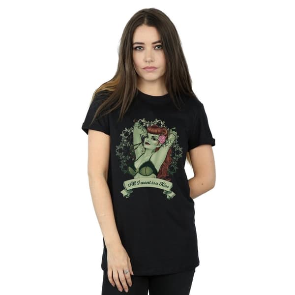DC Comics Womens/Ladies Poison Ivy All I want Is A Kiss Cotton Boyfriend T-Shirt
