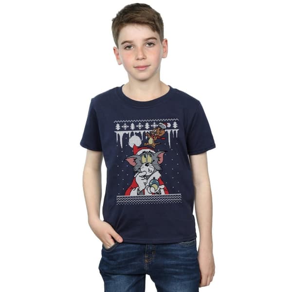Tom And Jerry Boys Christmas Fair Isle T-Shirt