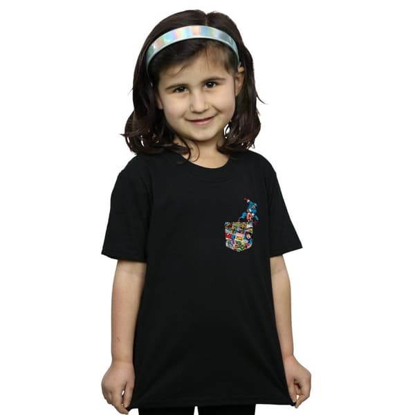 Marvel T-shirt i bomull med fuskficka för flickor med Captain America